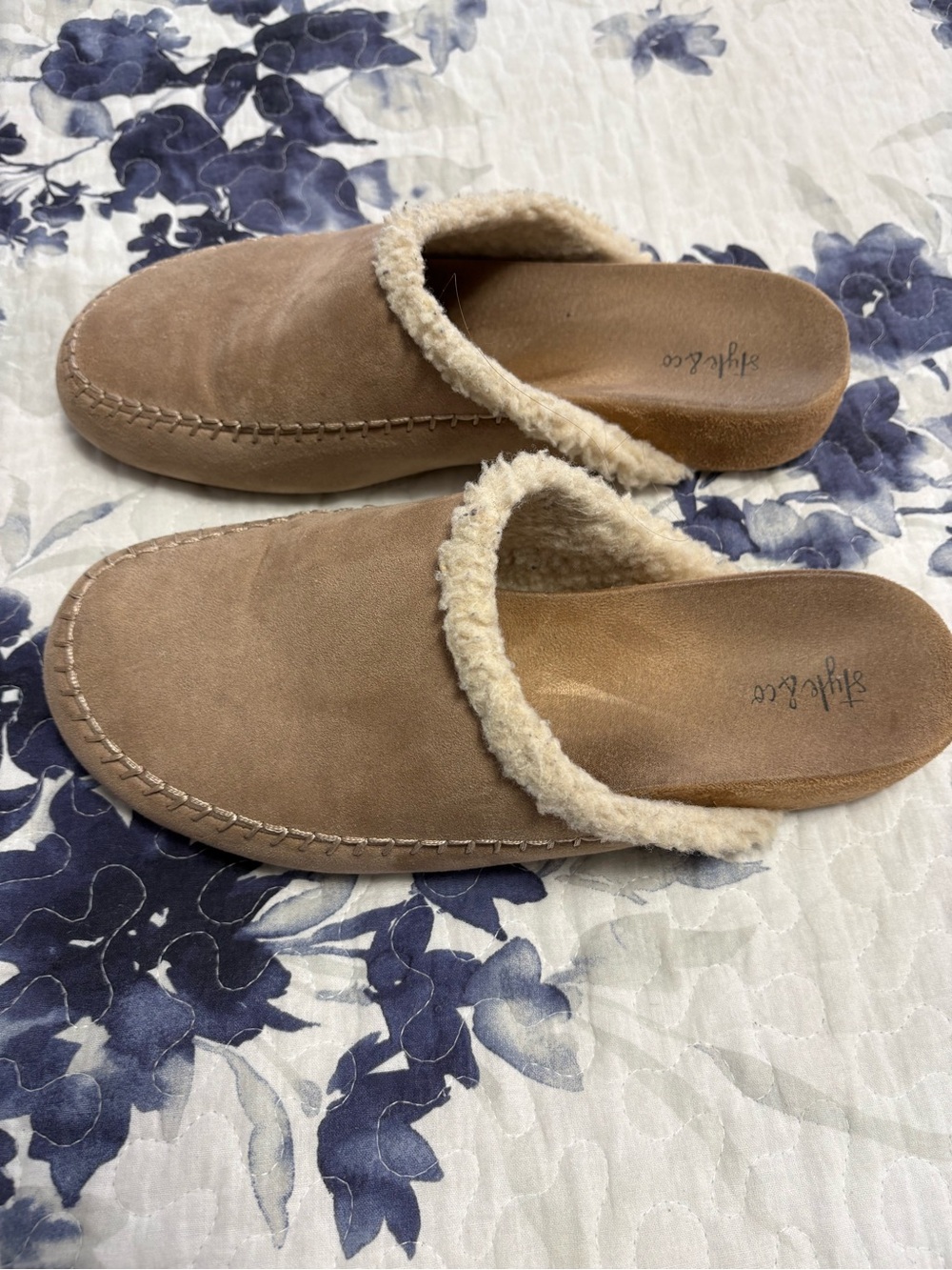 Style & Co. Tan Faux Suede Shearling-Lined Slip-On Clogs